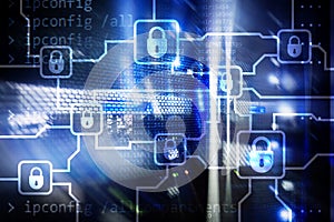 Blochain information encryption. Cyber security, crypto currency photo