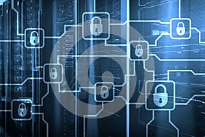 Blochain information encryption. Cyber security, crypto currency photo