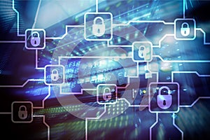 Blochain information encryption. Cyber security, crypto currency photo