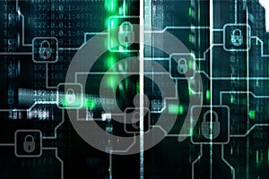 Blochain information encryption. Cyber security, crypto currency photo