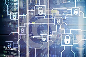 Blochain information encryption. Cyber security, crypto currency photo