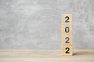 Block 2022 text on table. Resolution, strategy, plan, goal, motivation, reboot, business and New Year holiday concepts