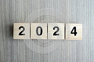 block 2024 text on table. Resolution, strategy, plan, goal, motivation, reboot, business and New Year holiday concepts