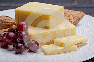 Block of aged cheddar cheese, the most popular type of cheese in