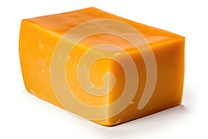 Block of aged cheddar cheese, noted for its sharp, tangy flavor and firm texture, AI generated