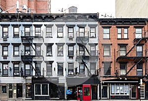 Block of buildings along 3rd Avenue in the East Village neighborhood of Manhattan in New York City