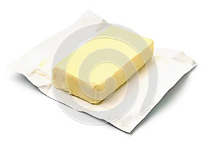 Block butter in open wrapping