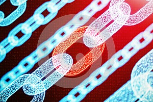 Block chain concept, digital block chain technology. Cryptocurrency, concept of digital code. Red chain links network