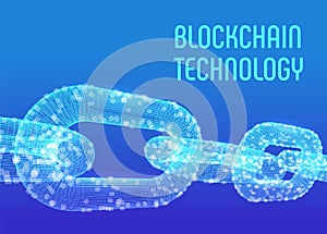 Block chain. Crypto currency. Blockchain concept. 3D wireframe chain with digital blocks. Editable cryptocurrency template. Stock