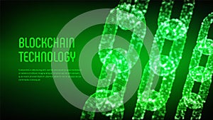 Block chain. Crypto currency. Blockchain concept. 3D wireframe chain with digital blocks. Editable cryptocurrency template. Stock