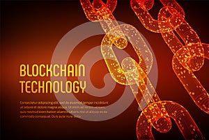 Block chain. Crypto currency. Blockchain concept. 3D wireframe chain with digital code. Editable cryptocurrency template. Stock ve