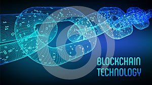 Block chain. Crypto currency. Blockchain concept. 3D wireframe chain with digital code. Editable cryptocurrency template. Stock ve