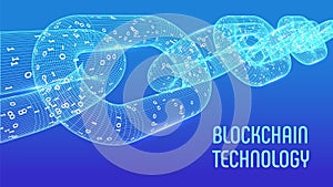 Block chain. Crypto currency. Blockchain concept. 3D wireframe chain with digital code. Editable cryptocurrency template. Stock ve