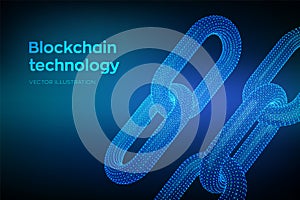 Block chain. Crypto currency. Hyperlink chain. Blockchain concept. 3D wireframe chain with digital code. Chain link with binary