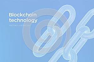 Block chain. Crypto currency. Hyperlink chain. Blockchain concept. 3D wireframe chain with digital code. Chain link with binary