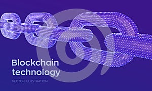 Block chain. Crypto currency. Hyperlink chain. Blockchain concept. 3D wireframe chain with digital code. Chain link with binary