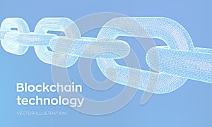 Block chain. Crypto currency. Hyperlink chain. Blockchain concept. 3D wireframe chain with digital code. Chain link with binary