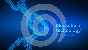 Block chain. Crypto currency. Hyperlink chain. Blockchain concept. 3D wireframe chain with digital code. Chain link with binary