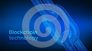 Block chain. Crypto currency. Hyperlink chain. Blockchain concept. 3D wireframe chain with digital code. Chain link with binary