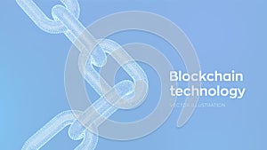 Block chain. Crypto currency. Hyperlink chain. Blockchain concept. 3D wireframe chain with digital code. Chain link with binary