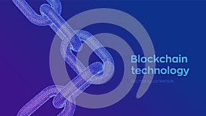 Block chain. Crypto currency. Hyperlink chain. Blockchain concept. 3D wireframe chain with digital code. Chain link with binary