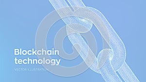 Block chain. Crypto currency. Hyperlink chain. Blockchain concept. 3D wireframe chain with digital code. Chain link with binary