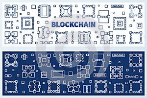 Block-Chain linear vector concept horizontal banners set