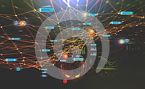 Block chain network and programming concept. Global artificial intelligence