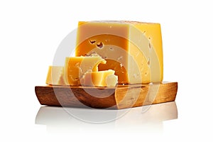 Block of cheese on white background