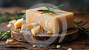 Block of Cheese on Wooden Cutting Board