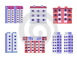 Block City Apartments Buildings in Flat Design