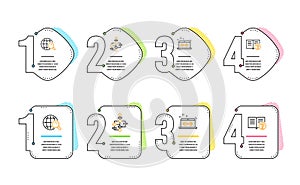 Block diagram, Music making and Internet search icons set. Help sign. Algorithm path, Dj app, Web finder. Vector