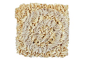 Block of dried Instant noodles isolated on a white background