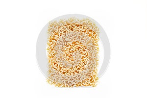 Block of Dried Instant Noodles, Ramen Isolated on White Background