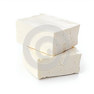 Block of Feta Cheese on White. Generative ai