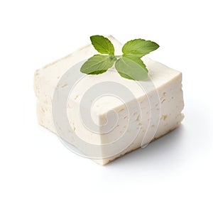 Block of Feta Cheese on White. Generative ai