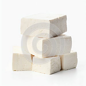 Block of Feta Cheese on White. Generative ai