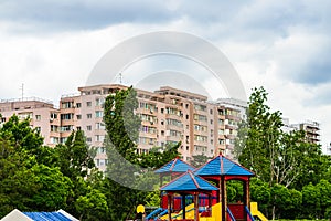 Block of flats. Apartament buildings in Bucharest, Romania, 2020
