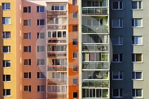 Block of flats, urban building, real estate concept. Council tower block. Expensive prices for flats and apartments in the city.