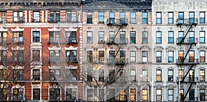 Block of historic apartment buildings on Eldridge street in the Lower East Side neighborhood of Manhattan in New York City