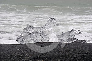 Block of ice on Diamond Beach in Iceland