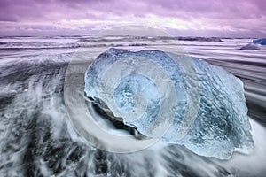 Block of ice on the shoreline