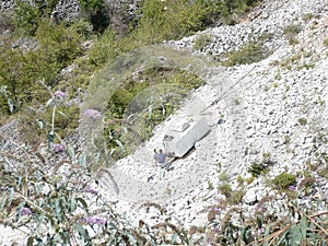 Block of marble brought to the valley by the ancient method lizzatura