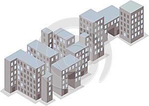 Block of multi-storey buildings on white background