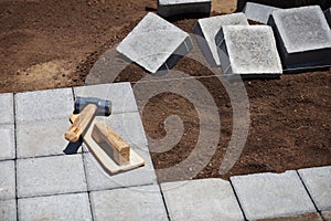 Block pavement under construction