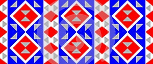 Block print style background in blue, red and grey colors