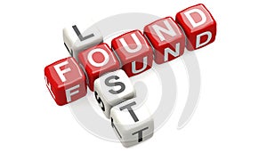 Block puzzle with lost and found word isolated