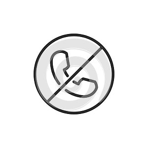 Block or reject call thin line icon. Vector illustration of a phone with a circle and a crossed line