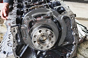 The block for repaired the engine of the truck