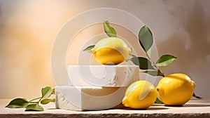 block of stones and decorated with citrus photo